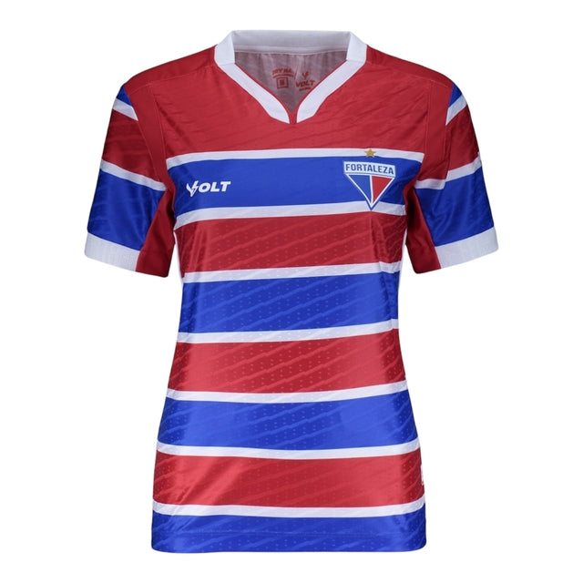 Camisa Fortaleza I 25/26 - Torcedor Volt Feminina - Vermelha e azul com listras em branco