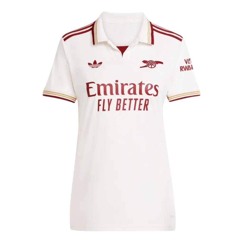 Camisa Arsenal III 25/26 - Torcedor Adidas Feminina - Branca com detalhes em vinho
