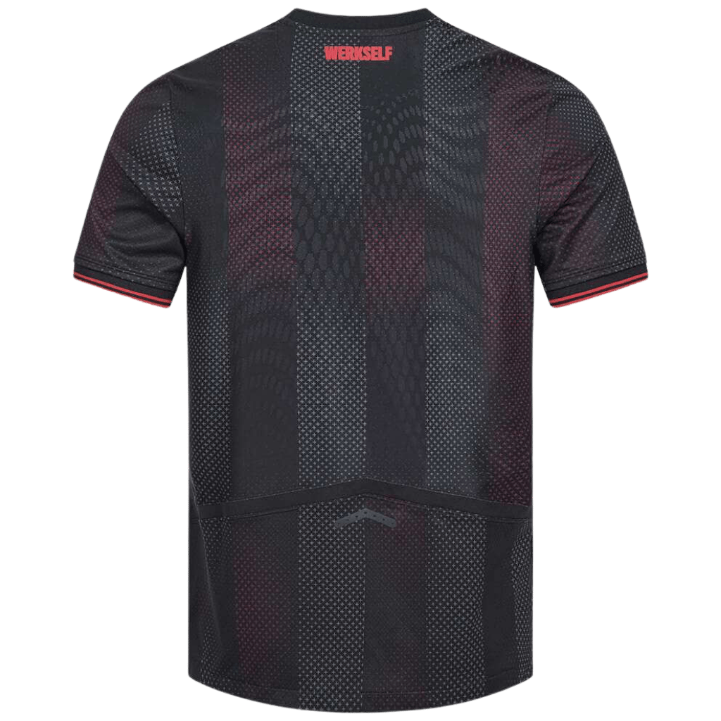 Camisa Bayer Leverkusen Home 2025/2026 New Balance Preta e Vermelha Torcedor Masculina