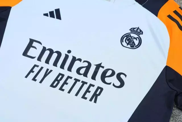 Kit Treino adulto - Camisa e Shorts - Real Madrid Adidas 24/25 - Azul com detalhes em laranja