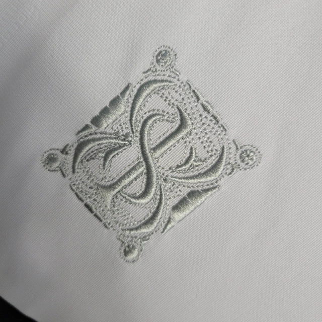 Camisa Retrô Real Madrid I 09/10 manga longa - Masculina Adidas - Branca com detalhes em preto e amarelo