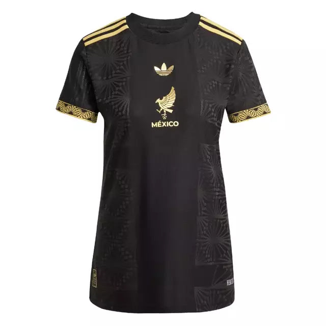 Camisa Seleção México I 25/26 - Torcedor Adidas Feminina - Preta com detalhes em dourado