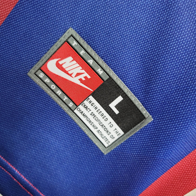 Camisa Retrô Barcelona I 98/99 - Masculina Nike - Azul e vermelha
