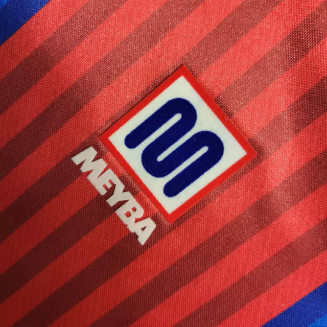 Camisa Retrô Barcelona I 1992 manga longa - Masculina Meyba - Azul e vermelha