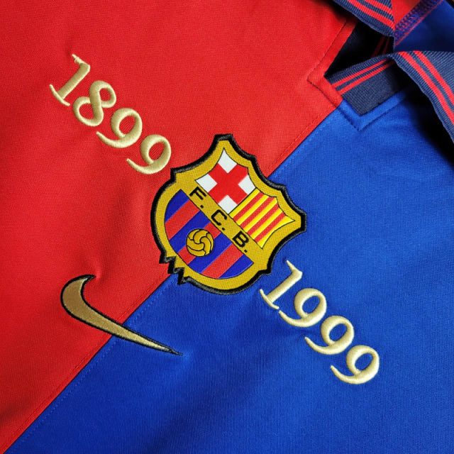 Camisa Retrô Edição Centenário Barcelona 98/99 manga longa - Masculina Nike - Azul e vermelha