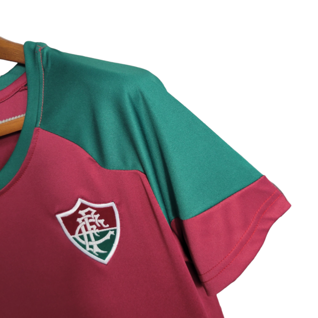 Camisa Fluminense Treino I 23/24 - Torcedor Umbro Feminina - Tricolor com detalhes verde