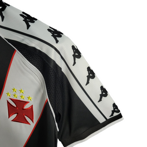 Camisa Vasco da Gama I Retrô 2000 - Kappa Torcedor Masculino - Preta com faixa branca e detalhes em amarelo e vermelho