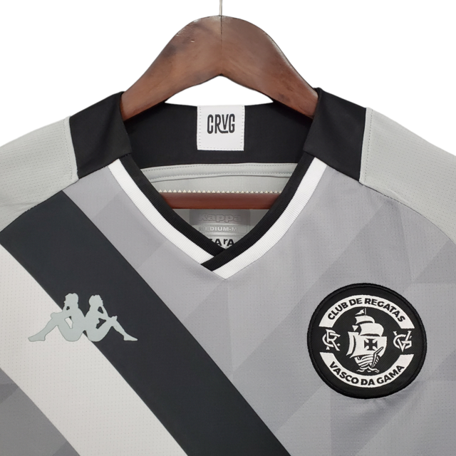 Camisa Vasco da Gama III 21/22 Kappa Torcedor Masculino - Cinza com faixas em preto e branco