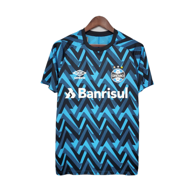 Camisa Grêmio Treino 21/22 - Torcedor Umbro Masculina -Azul com detalhes em tons pretos e azul escuro
