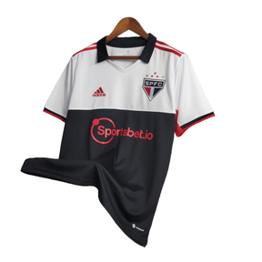 Camisa São Paulo II 22/23 Torcedor Masculina - Detalhes em preto e branco e vermelho