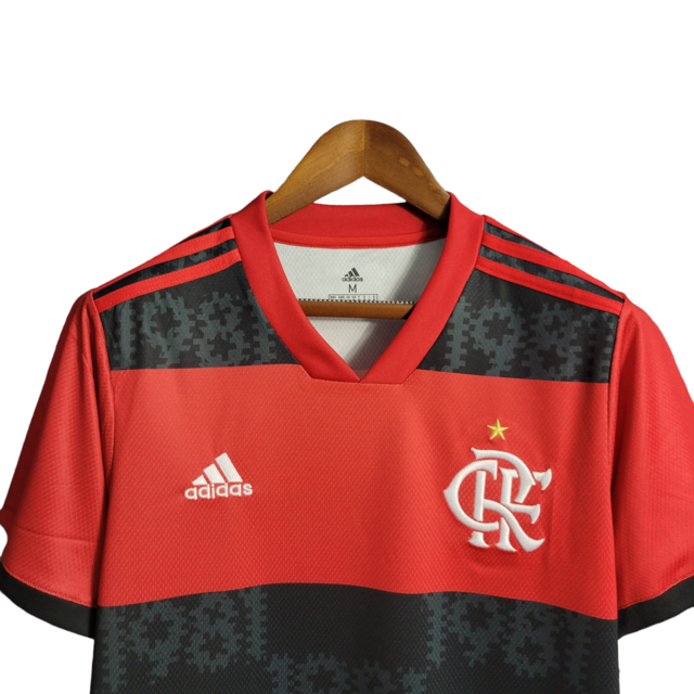 Camisa Flamengo I 21/22 Torcedor Masculina - Vermelha com detalhes em preto e branco