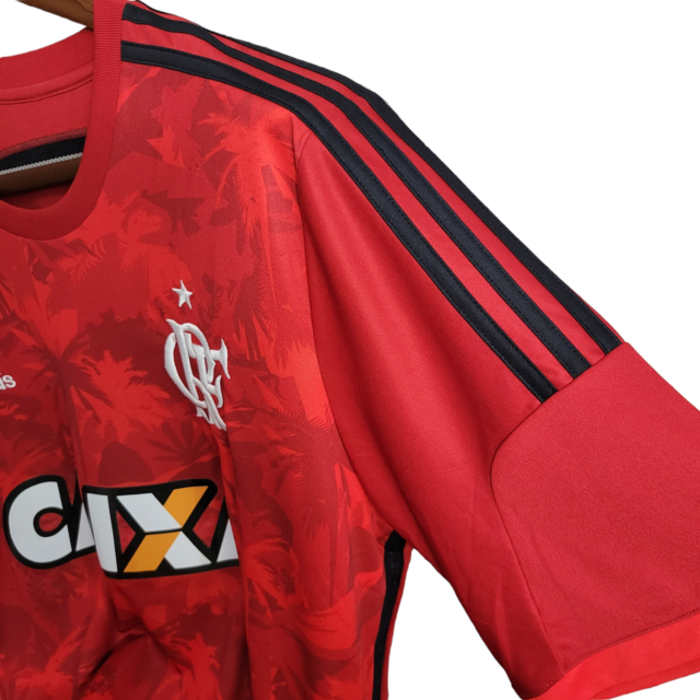 Camisa Flamengo I Retrô 2014 Torcedor Masculina - Vermelha com detalhes em preto e branco