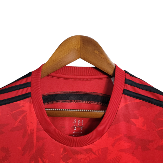 Camisa Flamengo I Retrô 2014 Torcedor Masculina - Vermelha com detalhes em preto e branco