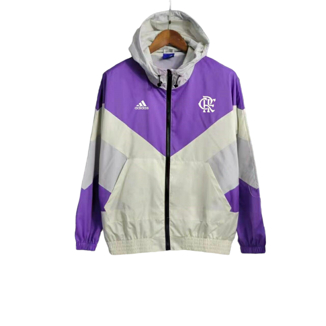 Jaqueta Corta-Vento Flamengo 23/24 Masculina Adidas - Roxa com detalhes em brancoe e cinza