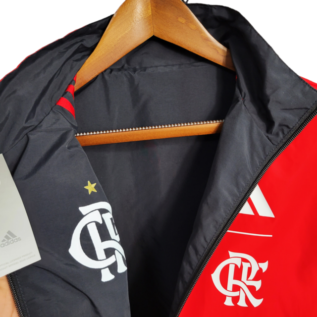 Jaqueta Corta-Vento Flamengo 23/24 Masculina Adidas - Preta com detalhes em vermelho e branco