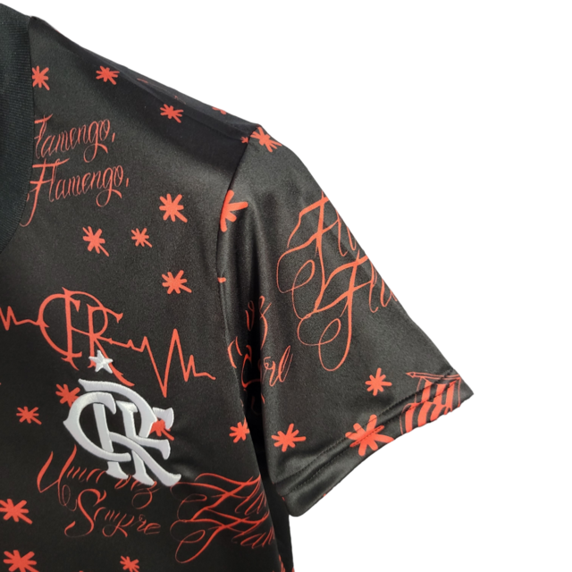 Camisa Flamengo III Pré Jogo 22/23 Adidas Feminina - Vermelha com detalhes em preto