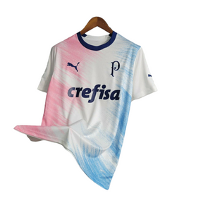 Camisa Palmeiras - Torcedor Puma Masculina - Branca com detalhes em azul e rosa