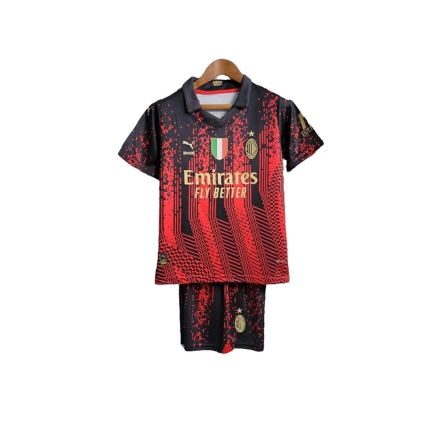Kit Infantil AC Milan Edição especial 23/24 - Puma - Preto com detalhes em vermelho e dourado