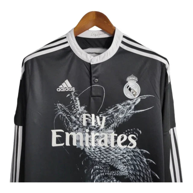 Camisa Retrô Real Madrid 2014 manga longa - Masculina Adidas - Preta com detalhes em branco