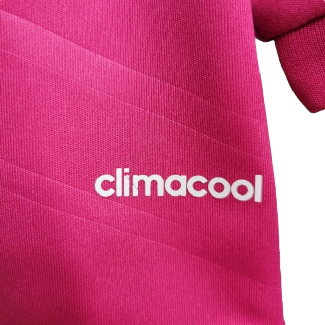 Camisa Retrô Real Madrid II 14/15 manga longa - Masculina Adidas - Rosa com detalhes em branco