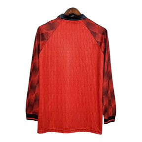 Camisa Retrô Manchester United I 1996 manga longa - Masculina Nike - Vermelha com detalhes em preto