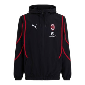 Jaqueta Corta-Vento AC Milan Pré-jogo 24/25 - Preta com detalhes em vermelho