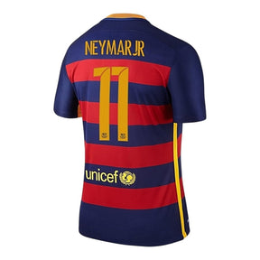 Camisa Retrô Barcelona I 2015/16 - Masculina Nike - Azul com listras em vermelho e detalhes em amarelo