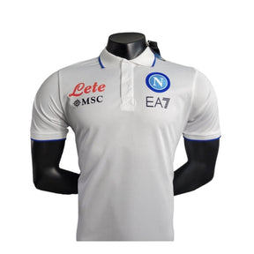 Camisa Napoli 23/24 polo - Jogador EA7 Masculina - Branca com detalhes em azul