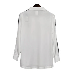 Camisa Retrô Real Madrid I 2002 manga longa - Masculina Adidas - Branca com listras pretas