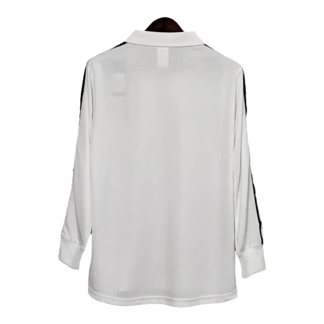 Camisa Retrô Real Madrid I 2002 manga longa - Masculina Adidas - Branca com listras pretas