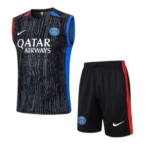 Kit Treino adulto - Camisa e Shorts - Paris Saint-Germain Nike 23/24 - Preto com detalhes em azul e vermelho