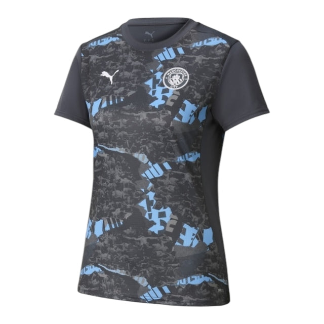 Camisa Manchester City Pré-jogo 25/26 - Torcedor Adidas Feminina - Cinza com detalhes em azul