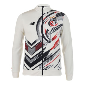 Jaqueta Corta-Vento São Paulo Pré-jogo 25/26 - Masculina New Balance - Branca com detalhes em preto e vermelho