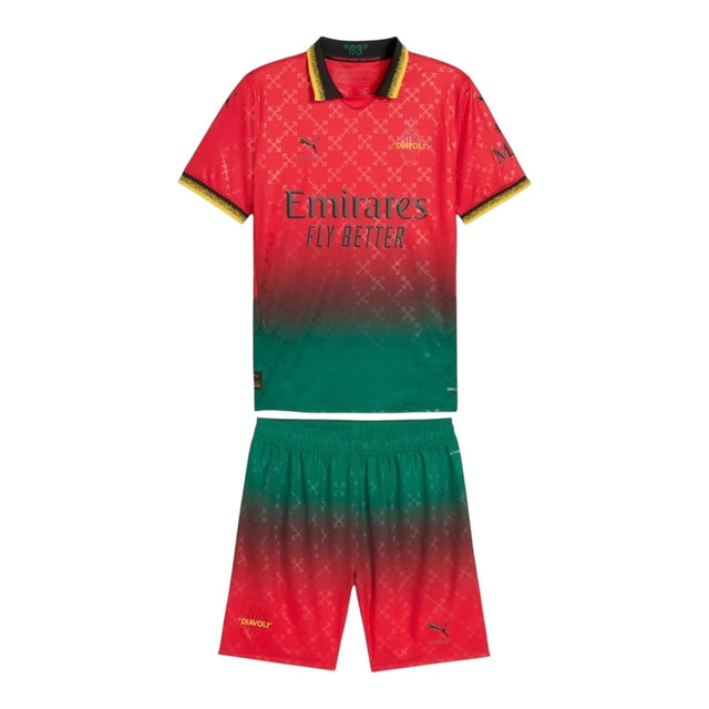 Kit infantil AC Milan Edição especial 25/26 - Puma - Vermelho com detalhes em verde