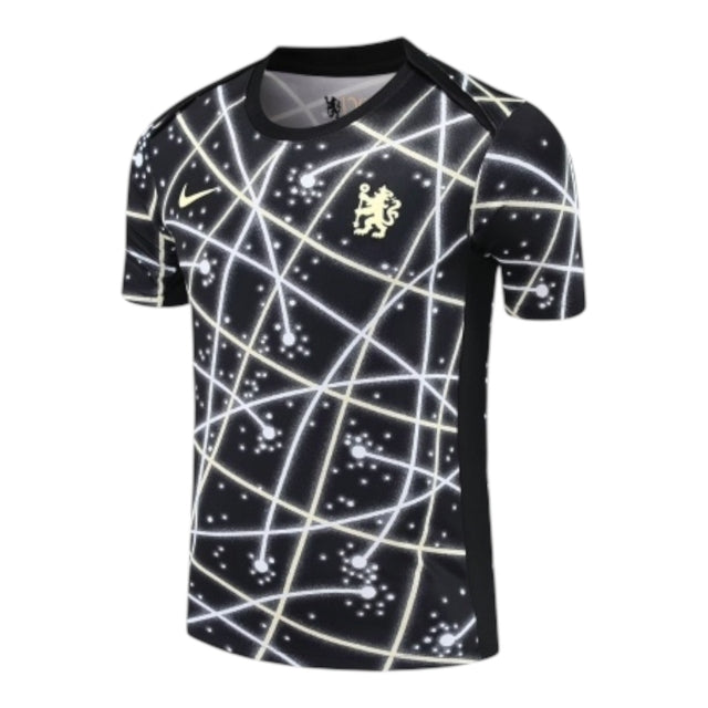 Camisa Chelsea Pré-jogo 25/26 - Torcedor Nike Masculina - Preta com detalhes em amarelo