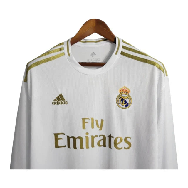 Camisa Retrô Real Madrid I 2019/2020 manga longa - Adidas Masculina - Branca com detalhes em dourado