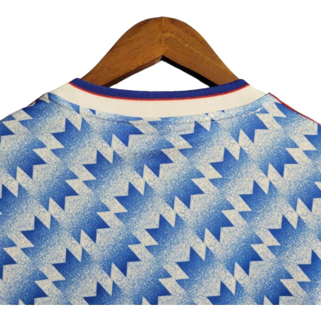 Camisa Retrô Manchester United II 1990/1992 manga longa - Masculina Adidas - Azul com detalhes em branco e vermelho