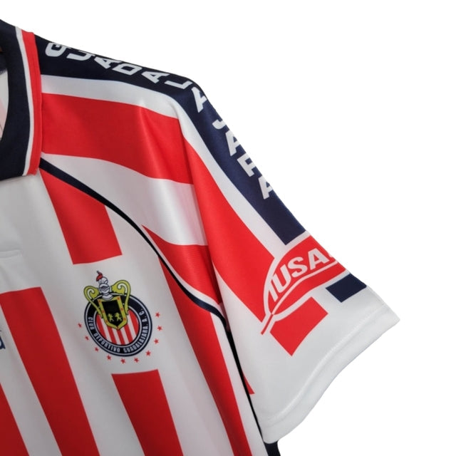 Camisa Retrô Chivas Guadalajara 2002/2003 - Masculina Atlética - Branca com detalhes em vermelho e azul