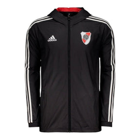 Jaqueta Corta-Vento River Plate 24/25 - Masculina Adidas - Preta com detalhes em vermelho e branco