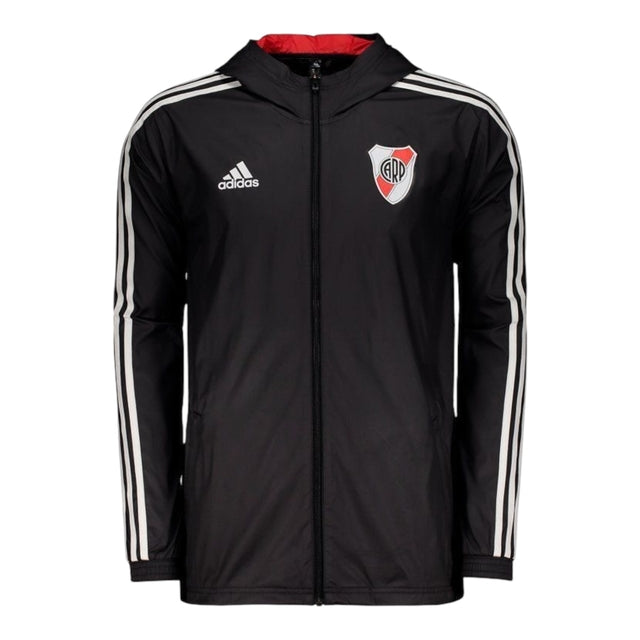 Jaqueta Corta-Vento River Plate 24/25 - Masculina Adidas - Preta com detalhes em vermelho e branco