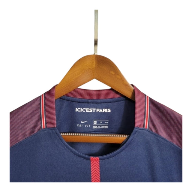Camisa Retrô Paris Saint-Germain I 2017/18 - Masculina Nike - Azul com detalhes em roxo