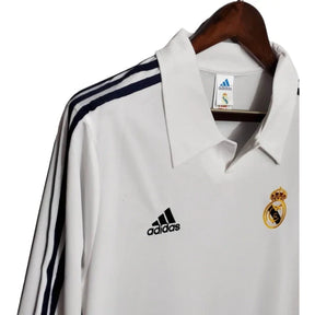 Camisa Retrô Real Madrid I 2002 manga longa - Masculina Adidas - Branca com listras pretas