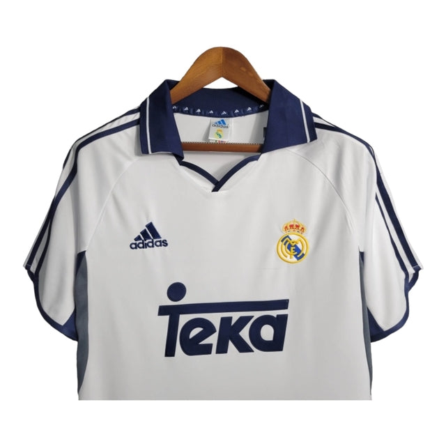 Camisa Retrô Real Madrid I 00/01 - Masculina Adidas - Branca com detalhes em azul