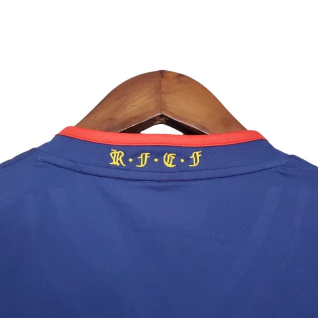 Camisa Retrô Seleção da Espanha II 2010 manga longa - Adidas Masculina - Azul com detalhes em amarelo e laranja
