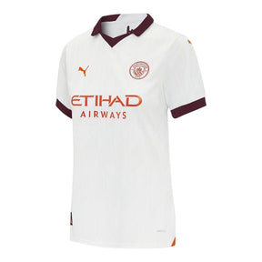 Camisa Manchester City II 23/24 - Torcedor Puma Feminina - Branca com detalhes em vinho