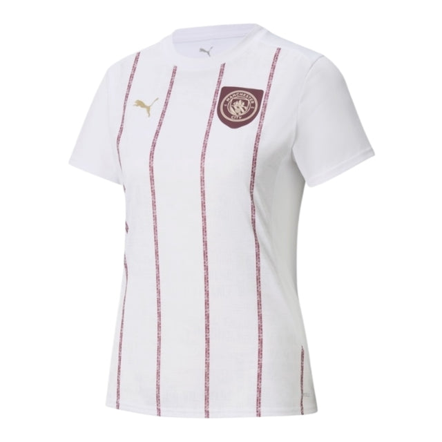 Camisa Manchester City Pré-jogo 25/26 - Torcedor Adidas Feminina - Branca com detalhes em vinho