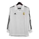 Camisa Retrô Real Madrid I 2002 manga longa - Masculina Adidas - Branca com listras pretas