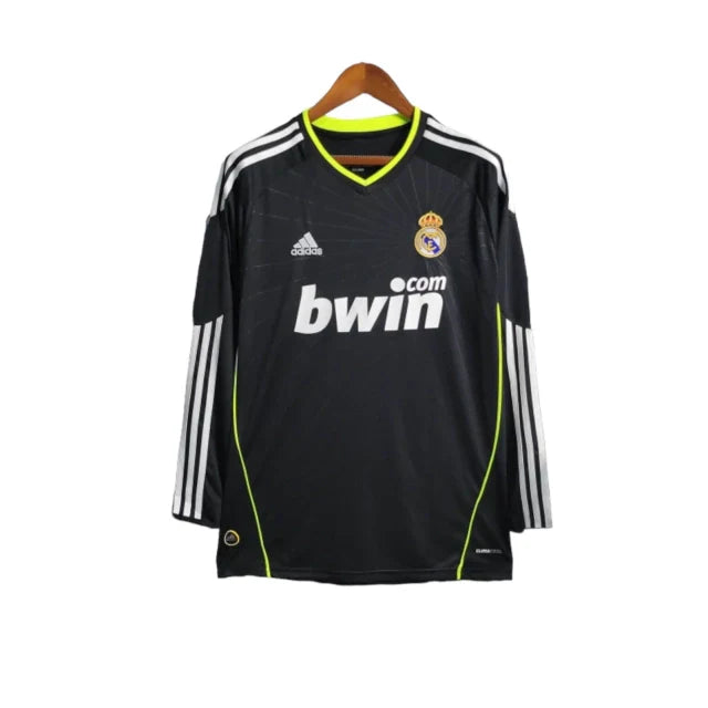 Camisa Retrô Real Madrid II 2010/2011 manga longa - Masculina Adidas - Preta com detalhes em branco e amarelo