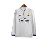 Camisa Retrô Real Madrid I 16/17 manga longa - Masculina Adidas - Branca com detalhes em azul
