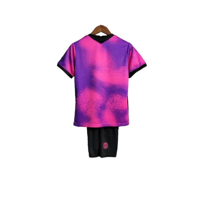 Kit Infantil Paris Saint-Germain III 20/21 - Jordan - Rosa com detalhes em preto e roxo